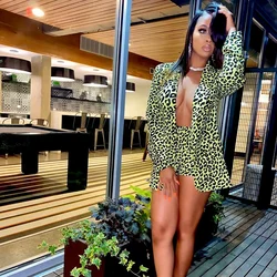Sexy Leopard Print Blazer Suit Women Casual Commute Two Piece Set Shorts Set Commute Blazer + Shorts Suit All Match Streetwears
