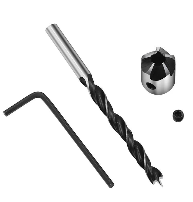 4pcs Carpentry Drill+1pc Wrech 3mm-6mm HSS Flute Countersink Drill Bits Set Chamfer Reamer For Woodworking Drill Bit Power Tools