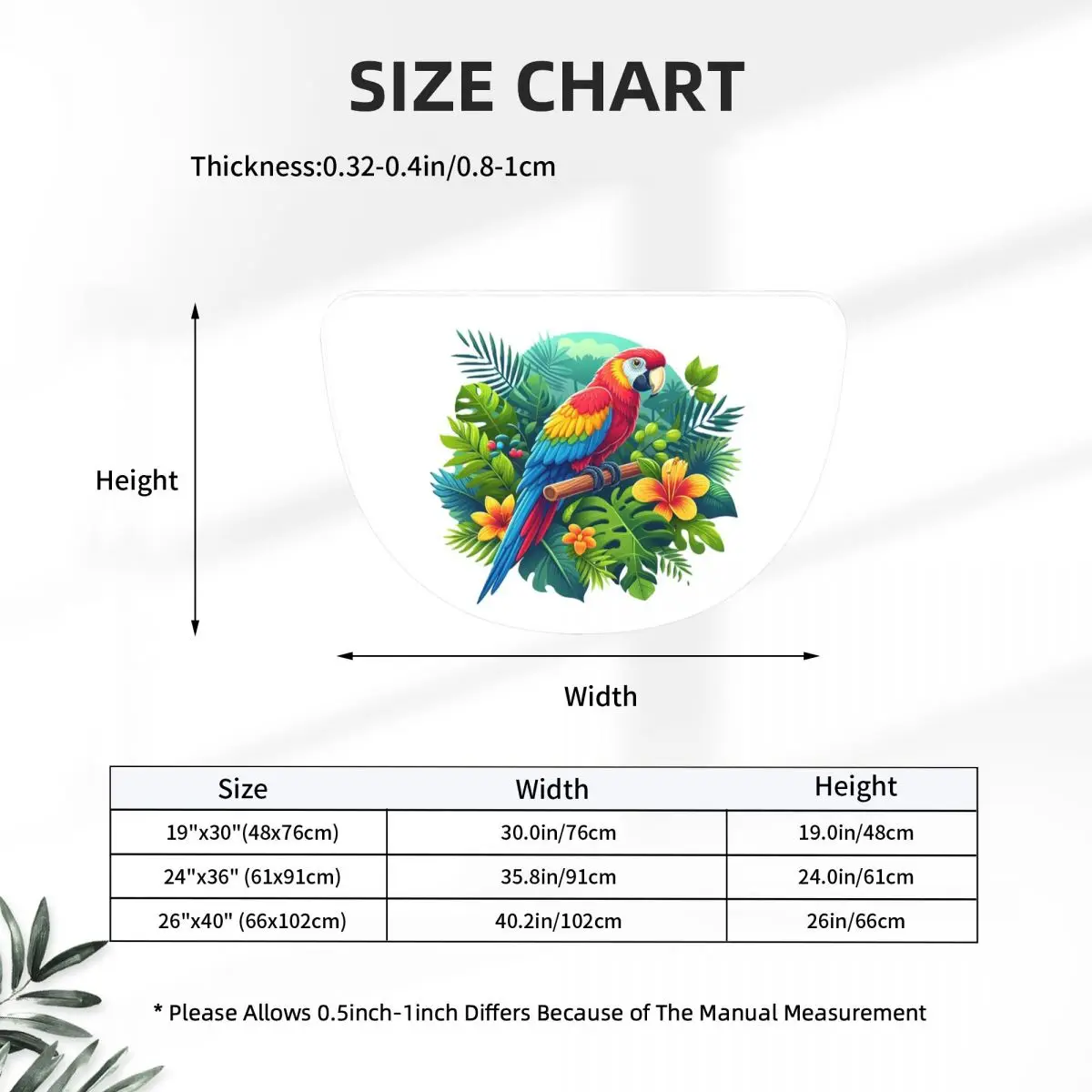 Colorful Tropical Parrot With Flowers Print Flannel Half Round Doormat Non Slip Bathroom Mat Absorbent Floor Carpet for Garage