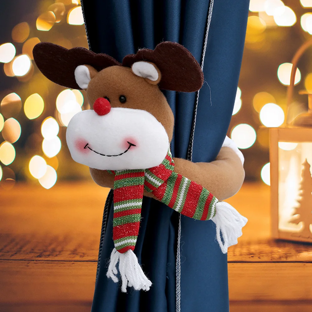 

2Pcs Christmas Curtain Tiebacks Snowman Elk Buckles Festive Home Decoration Curtain Holders Window Drapery Holdbacks