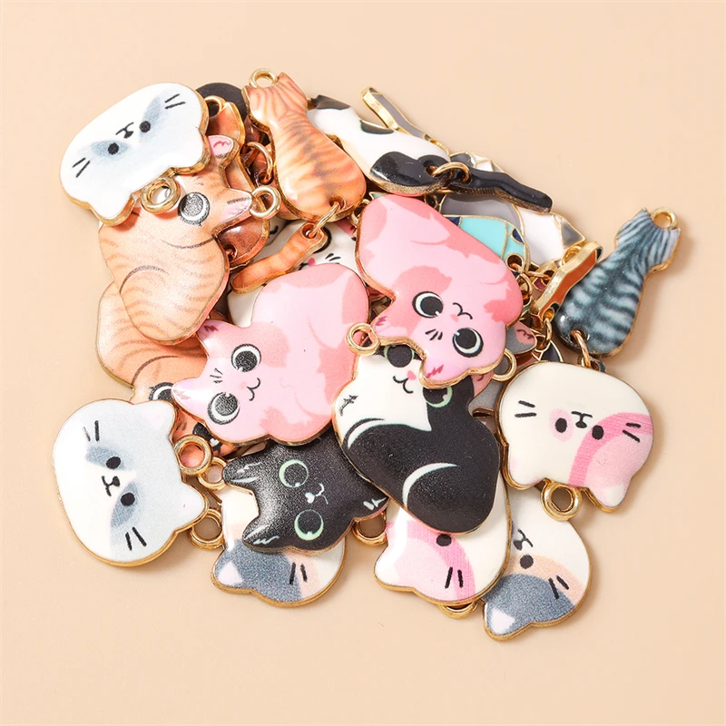 20 Stück gemischte Cartoon-Tier-Anhänger, Emaille-Katzenanhänger für die Herstellung von Halsketten, Ohrringen, Armbändern, DIY-Bastelarbeiten, Schmuckzubehör – Detail 3