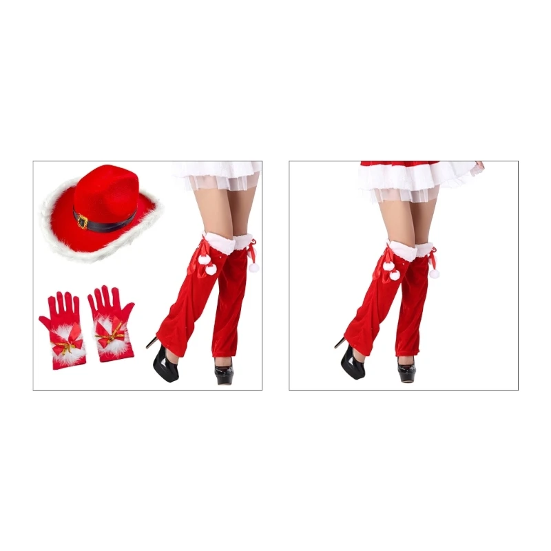 

Adult Cosplay Santa Hat Leg Warmer Winter Plush Gloves Suit for Cosplay Santa