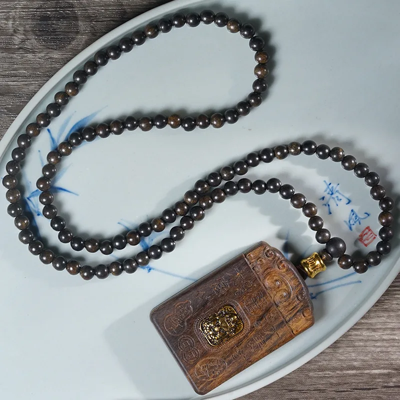 Agarwood Wealth Fortune Peace Tag Pendant Neckwear Natural Wood Cultural Play Jewelry Festival Gift