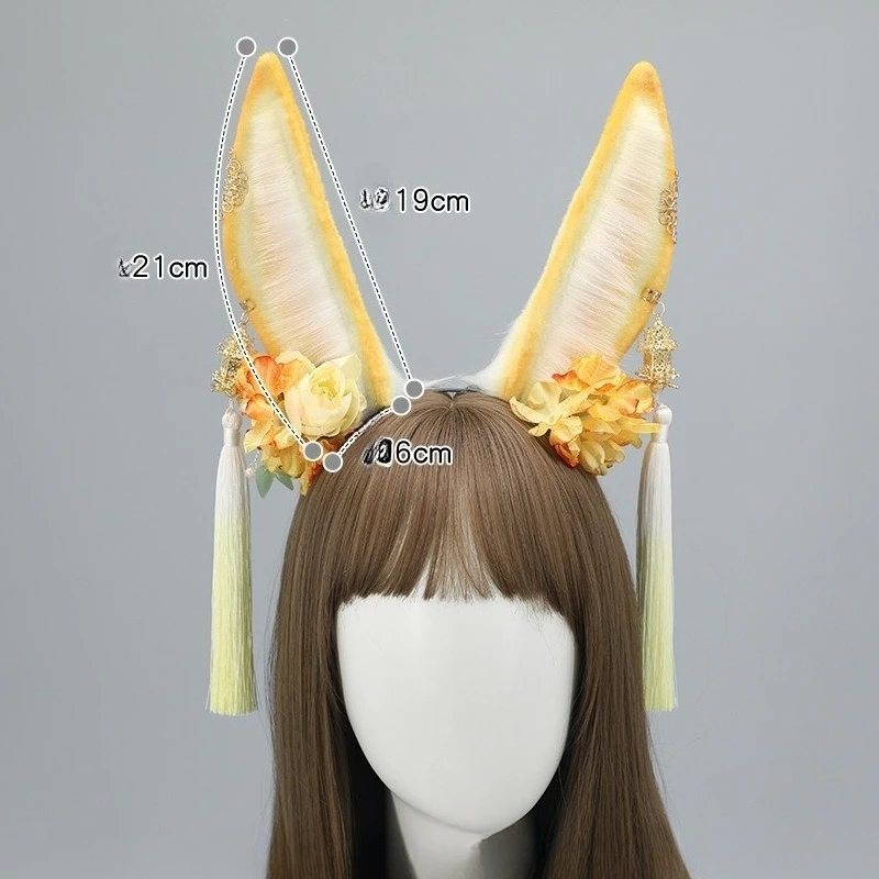 柔らかいぬいぐるみのウサギの耳のヘアアクセサリー、伝統的なオリエンタルデザインの手作りヘッドドレス、フェスティバルやロリータヘッドピースに最適です。