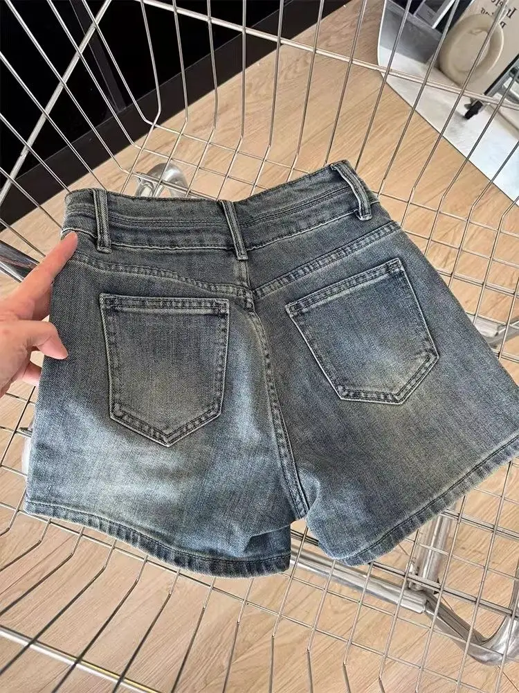 Shorts de Denim Retro Americano para Mulheres 2026 Novos Shorts de Verão de Cintura Alta com Stretch Femininos para Trabalho