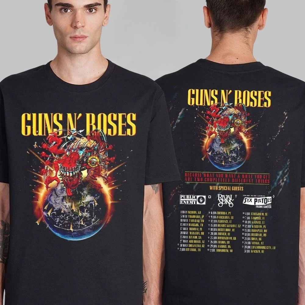 

Guns N Roses 2025 World Tour Official Schedule Dates Two Sides Unisex T-Shirt High-end Luxury Is for Both Men and Women Top Y2k