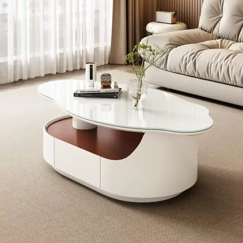 طاولة قهوة كريمية بسيطة، فاخرة خفيفة، شقة صغيرة راقية، غرفة معيشة بتصميم منزلي #2