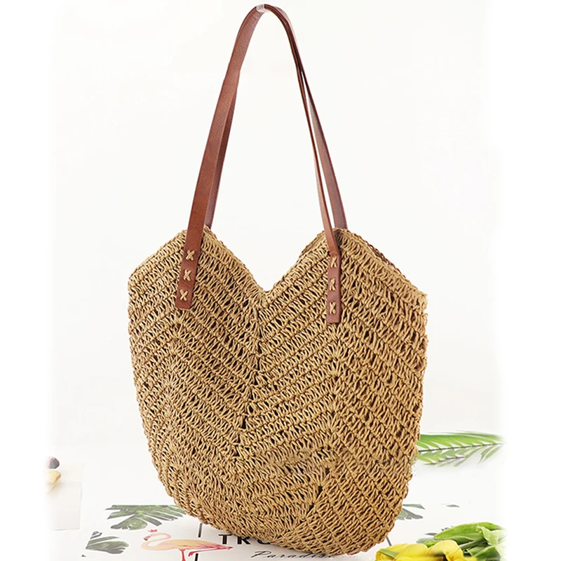 Frauen gewebte Handtasche Sommer Strand Mode eine Schulter Tasche Stroh Tasche hohle Rattan Umhängetasche Seil lässige weibliche Tasche