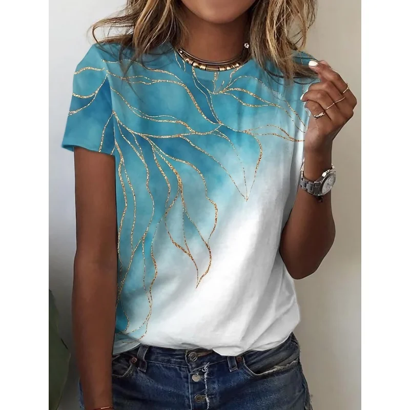 Zomer Dames T-Shirt 3d Print Bloemenprint T-Shirts Casual Korte Mouw Tops Mode O-hals T-Shirt Voor Dames Bloem Textuur