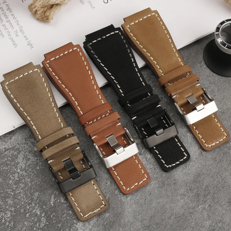 34*24 مللي متر نهاية محدبة جلد العجل الإيطالي حزام (استيك) ساعة لسلسلة الجرس BR01 BR03 حزام حزام الساعات سوار حزام روس المطاط الرجال #3