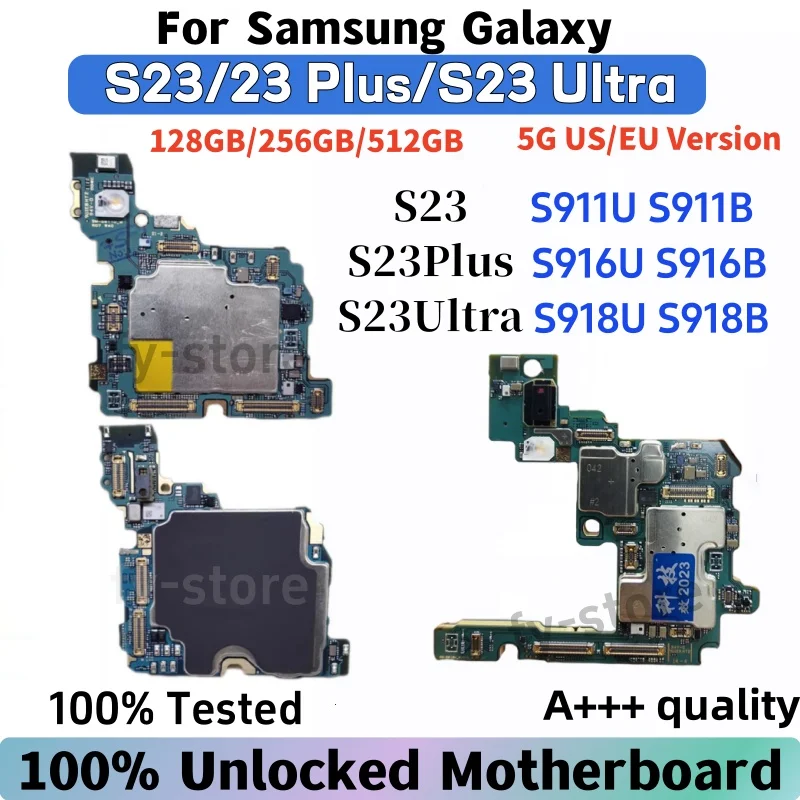 100% Working Unlocked Motherboard for Samsung Galaxy 5G S23 S911U S911B S23 Ultra S918U S918B S23 Plus S916B S916U Logic Board