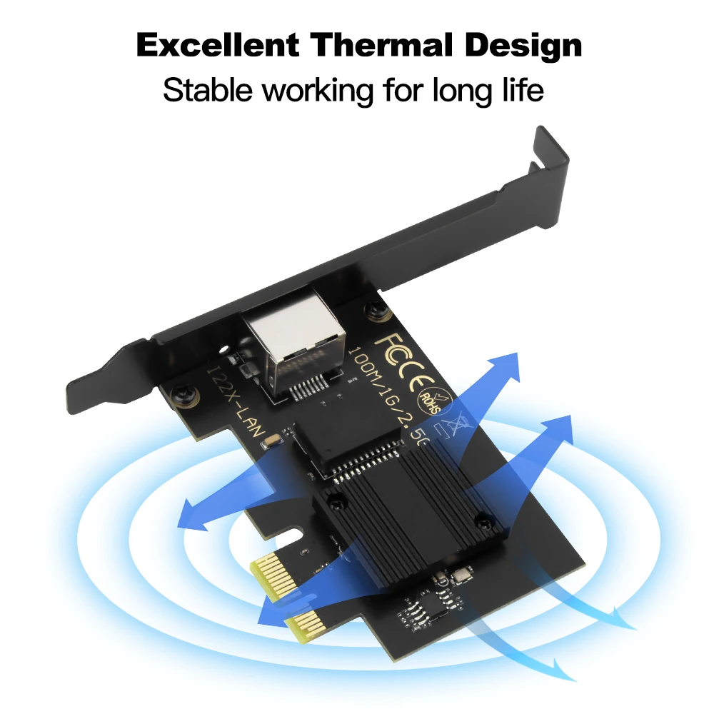 Karta sieciowa 2.5G Intel i226 PCIE na RJ45 100/1000/2500Mbps Interfejs RJ45 LAN Etherent Gigabit Adapter do komputera PC/komputera stacjonarnego dla Win — zdjęcie 3