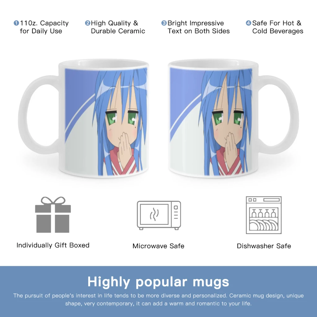 

Lucky Star Izumi Konata Anime Free shipping Mug 11oz Black Ceramic Coffee Mug Friends Birthday Gift Mug