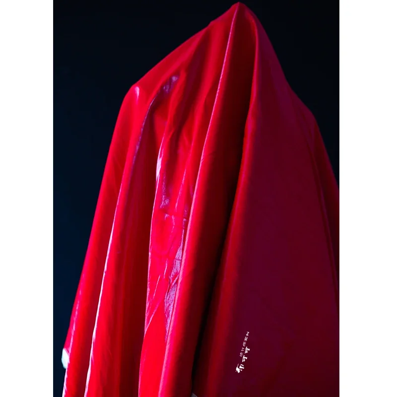 Red Leather Fabric Glossy Coating PU Material Jacket Fashion Clothing Designer Wholesale Cloth for Diy Sewing