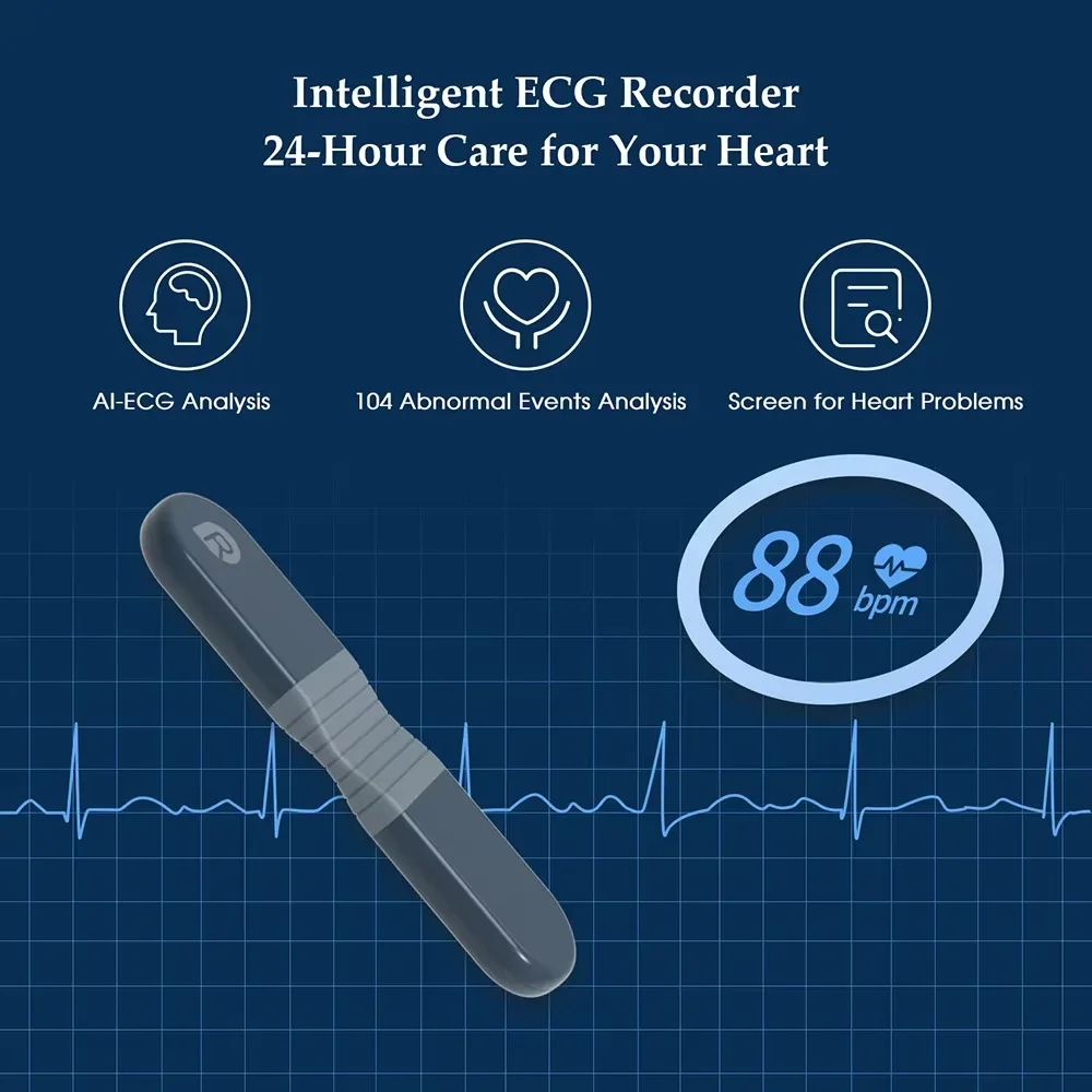 AI analysis ECG 24 hours monitoring Wearable ECG Bluetooth heart rate monitoring Single lead ECG usage time 72 hours