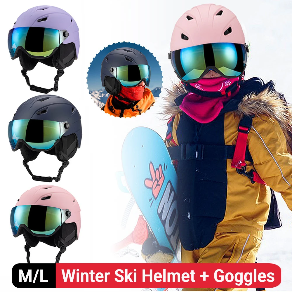 Winter Ski Helmet Snow Helmet with Goggles Bike Helmet Protective EPS Foam Safety Helmet for Men Women and Youth