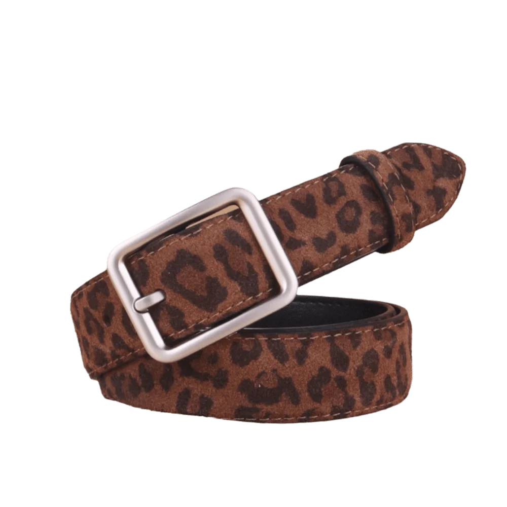 Retro Leopard Print Waist Belt Needle Buckle Gold/Silver Buckle Suede Leather Belt Adjustable Fashion Belt Jeans Dresses
