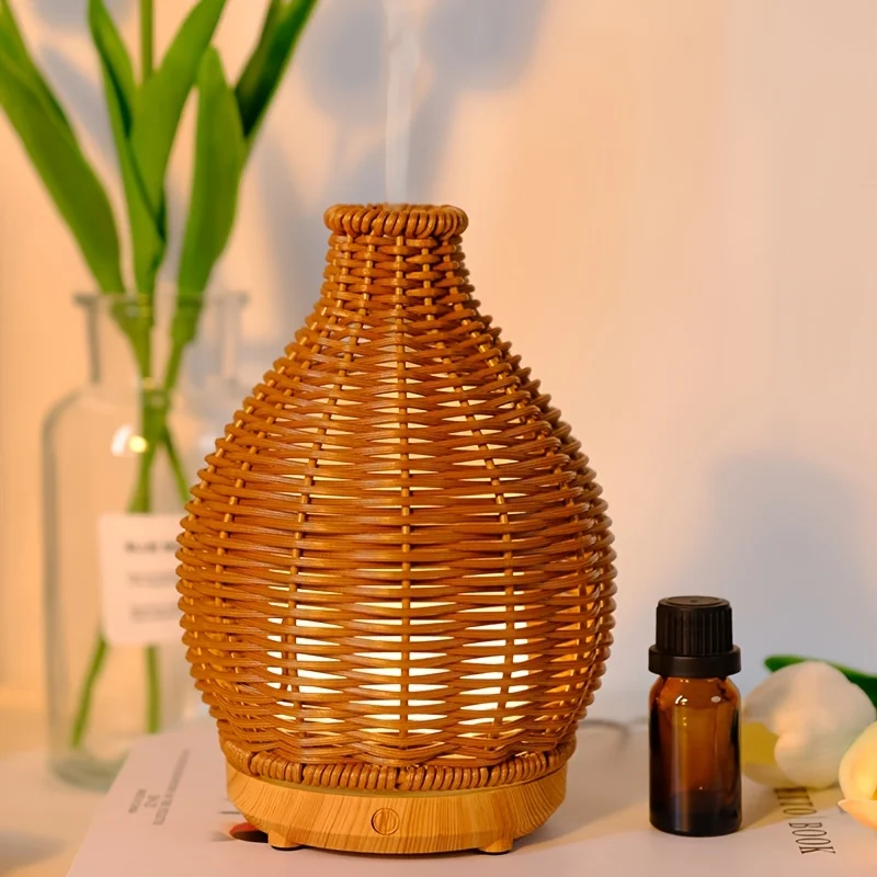 Elegant Portable Rattan  Diffuser - Ultrasonic Cool Mist for Refreshing Aromatherapy & Humidity, USB Powered with Auto Shut-off