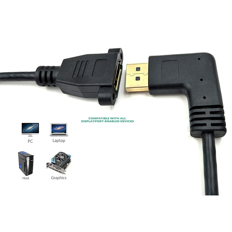 2X DP To DP Cable, 12 Inch / 30Cm Right Angle 90 Degree Displayport (DP) Male To Displayport (DP) Female