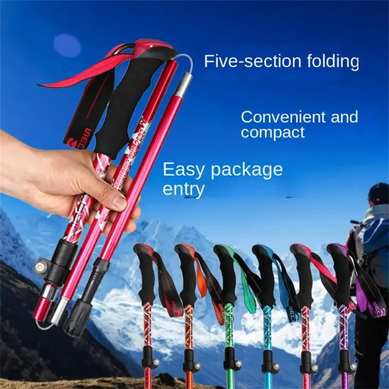 Walking Stick Hiking Trekking Poles Trail Ultralight 5 Section Adjustable Canes Aluminum Alloy Folding Walking Stick