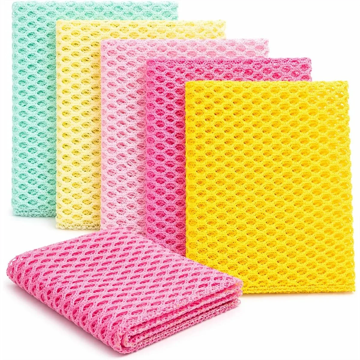 Paquete de 5 estropajos para platos, paño de malla antiarañazos para platos, ollas y sartenes, alternativa a la esponja de secado rápido y resistente a los olores para la cocina