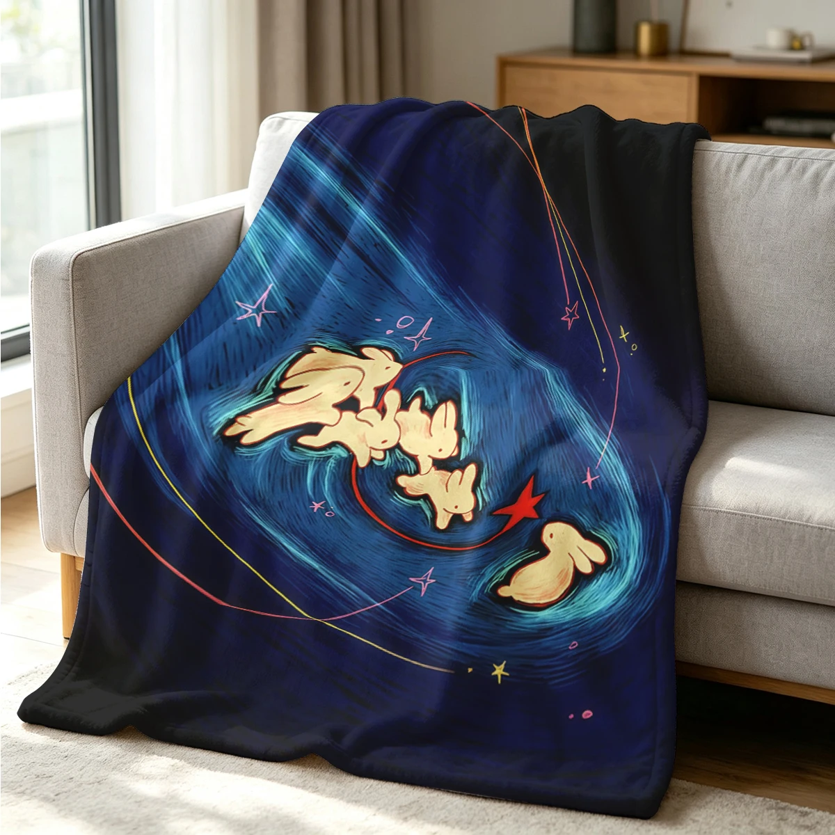 Star Bunnies Flannel Blanket Warm Soft Halloween Christmas Couch Warm Cozy Decorative Decor Gift for All Season