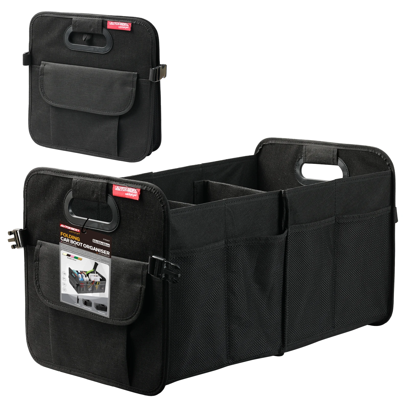 Professional 55L Car Organiser-3 Compartment Foldable Boot  Box,Waterproof Oxford Fabric with Large Front Pocket & Sturdy Handle