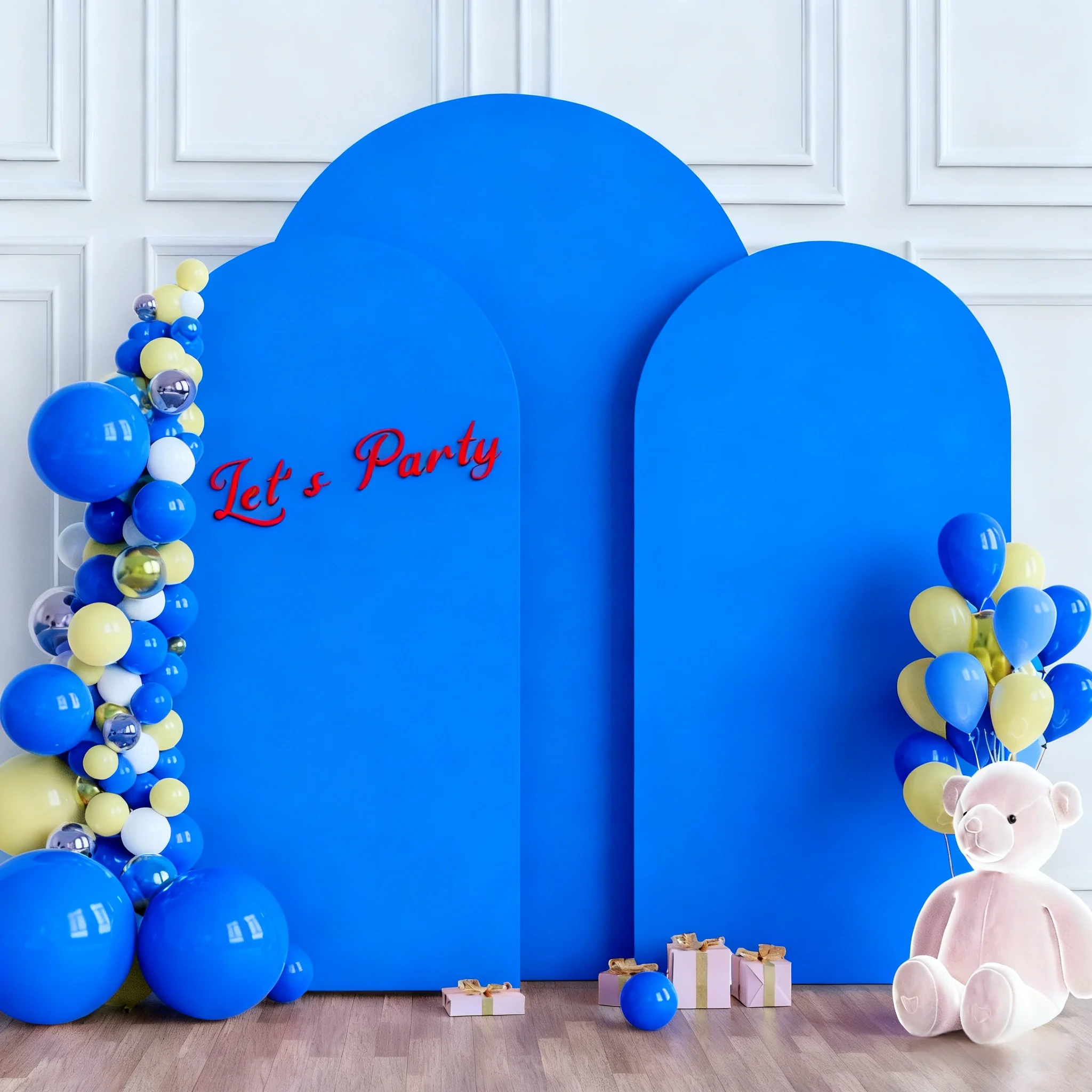 6 Fuß 6,6 Fuß 7,2 Fuß große blaue Bogenabdeckung, 2 Außen-Spandex-montierter Stoffbogen-Hintergrund, Geburtstagsfeier, Hochzeitsbogen-Dekoration – Detail 4