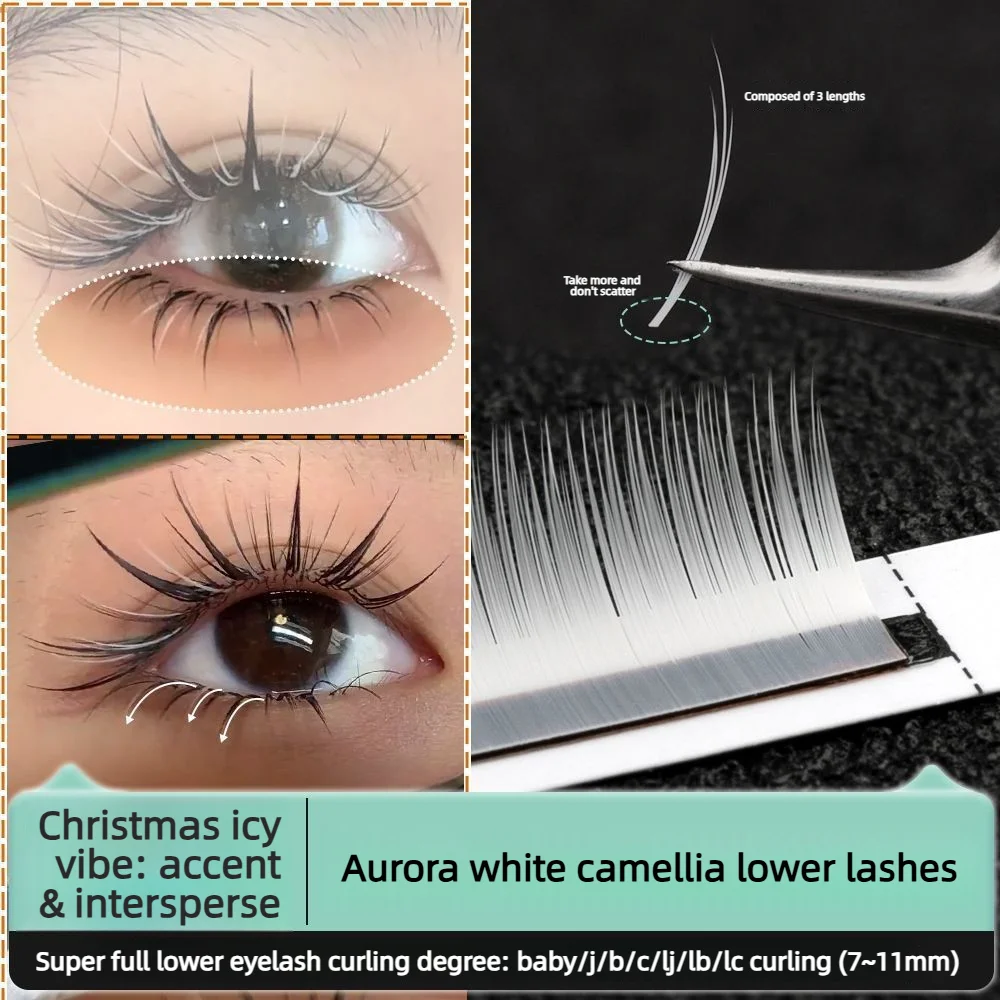 JB Manga Fox Style 0.07mm White Camellia Lower Lashes Velvet Bottom Eyelash Extensions Cool Atmosphere Christmas Winter Lash Sal