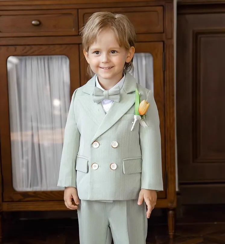 Boys Piano Ceremony Costume Children Blue Elegant Photography Suit Kids Birthday Wedding Party Dress Performance Stage Tuxedo