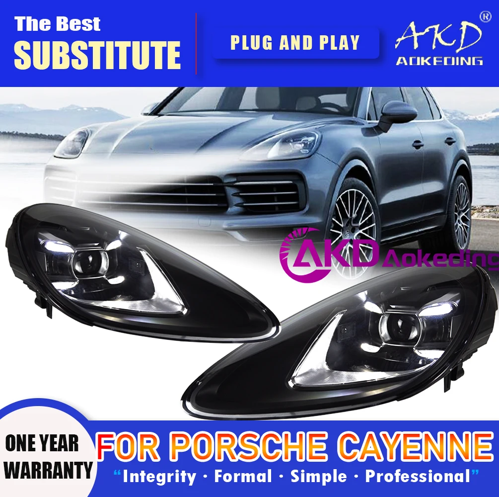 

Фара AKD для Porsche Cayenne, светодиодная фара 2011-2018, фары Cayenne DRL, указатель поворота, дальний свет, линза проектора «ангельский глаз»