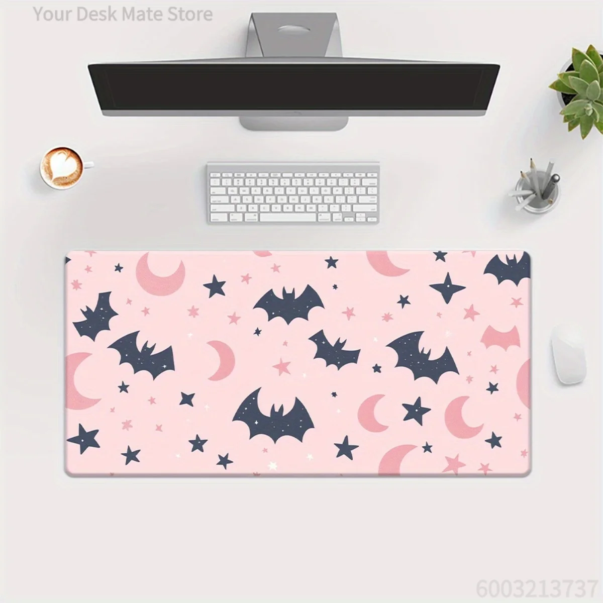 Large Non-Slip Desk Mat Cute Gothic Holiday Mouse Pad with Pink Bat Witch And Christmas Art for Office