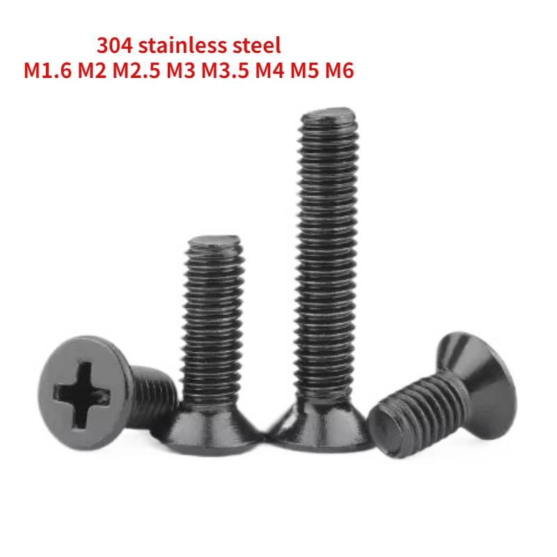 40/100/200pc M1.6 M2 M2.5 M3 M4 M5 M6 Black 304 Stainless Steel KM Cross Countersunk Head Screw Flat Head Electronic Small Screw