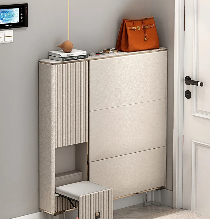 

Internet celebrity light luxury shoe cabinet, integrated stool, extremely narrow against the wall, home door, corridor