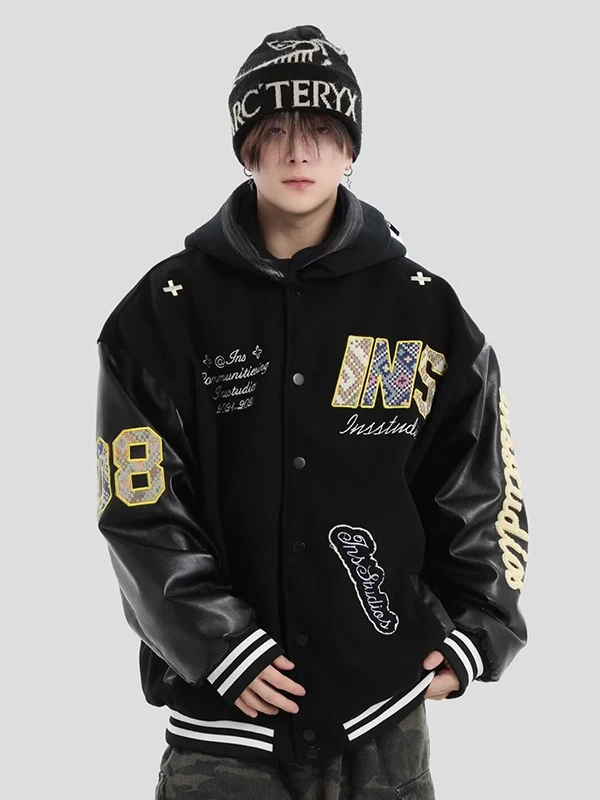 

plus Size 300 Pou Baseball Stitching Loose Women's Jaet Autumn Winter Couple's Outerwear Casual Pear Body pe