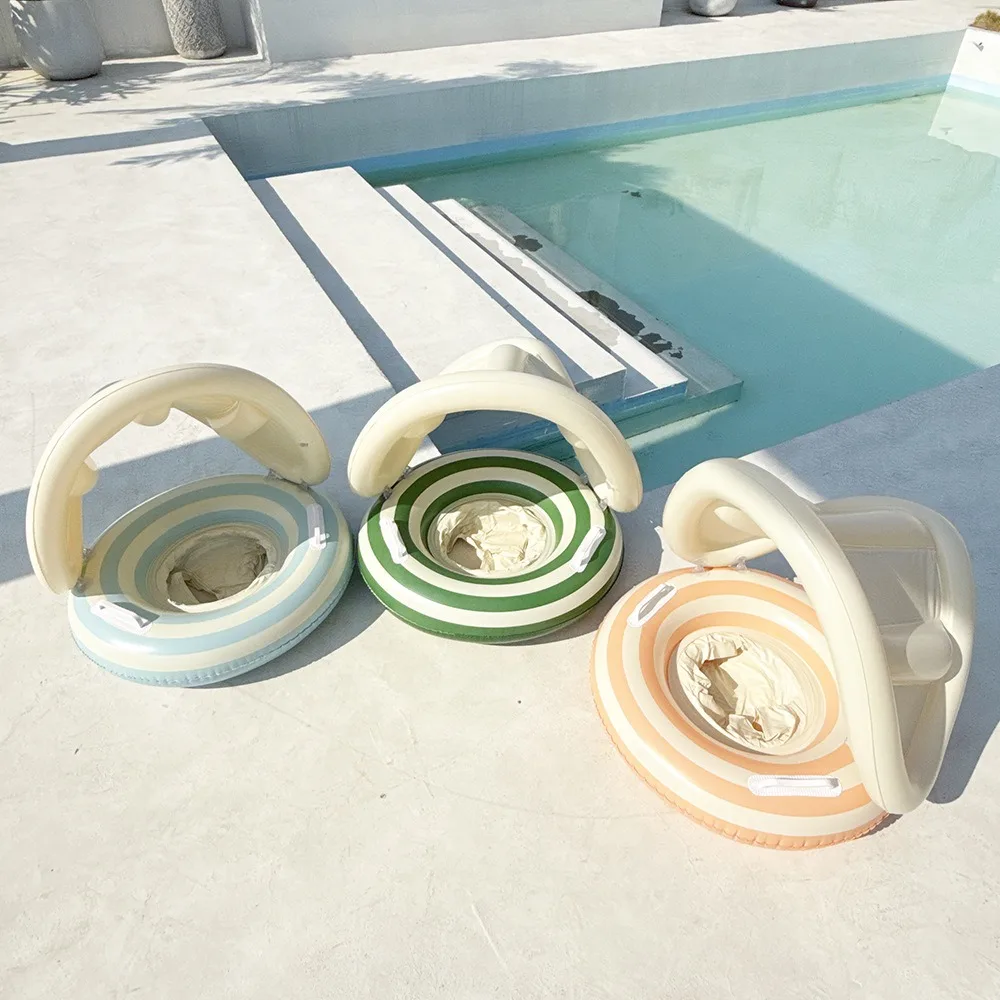 

Inflatable Swim Ring Sunshade Canopy Toddler Pool Float Seat Safe PVC Swimming Ring for Infant Summer Water Play