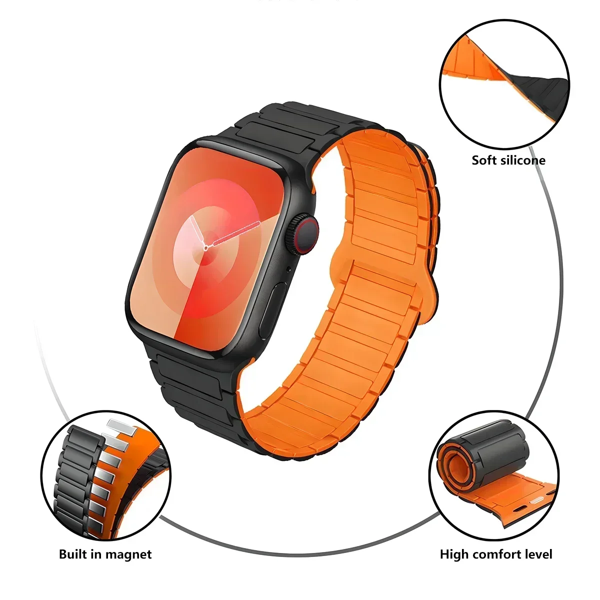 Magnetic Loop for Apple Watch Bands 44mm 40mm 49mm 45mm 41mm 38mm Silicone Bracelet iWatch Series 9 8 7 6 5 4 3 Se ultra 2 strap