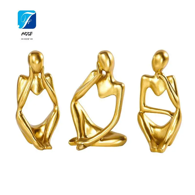 A55F-Statue Gold Decor Abstract Art Sculpture, Golden Resin Collectible Figurines
