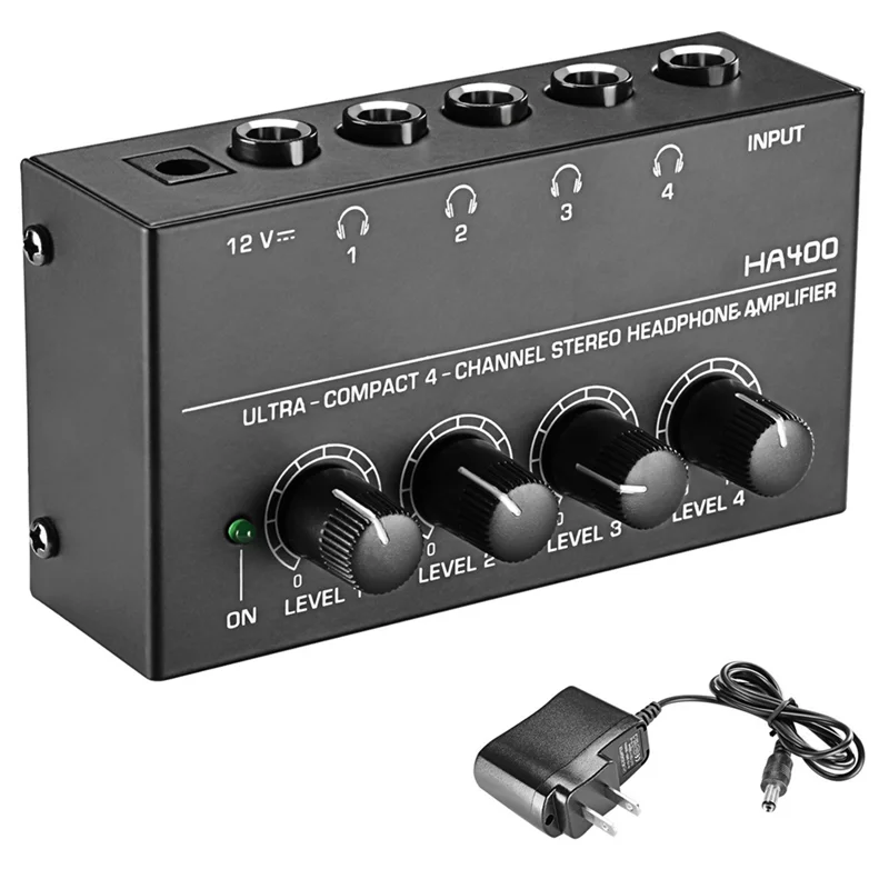 4 Channels Mini Headphone Amplifier Multiple Volume Adjusters for Multiple Headphone Connections for Listening US Plug