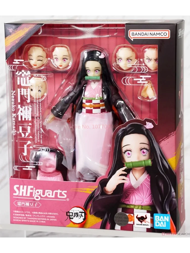 재고 반다이 오리지널 S.H.Figuarts Shf 악마 슬레이 네즈코 카마도 애니메이션 액션 피규어 모델 완제품 장난감, 어린이 선물