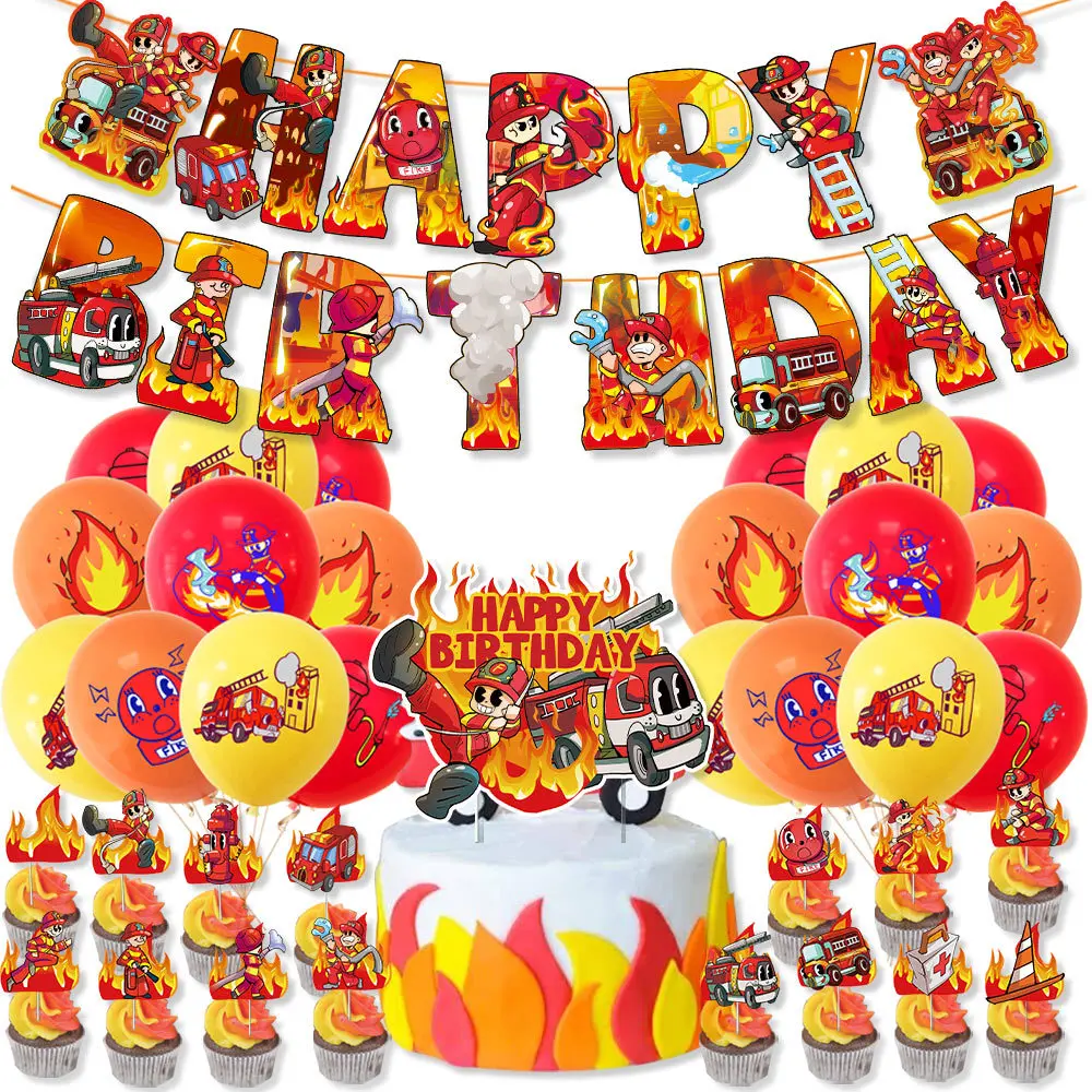 Fireman Birthday Cake Decoration Firetruck Fire Hydran Department Topper Firefighter Birthday Party Supplies Kids Boy Decoration