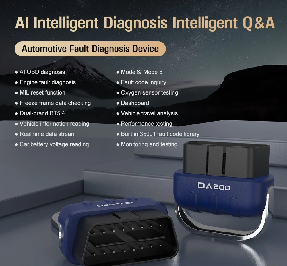

Тестер автомобильных аккумуляторов и датчиков кислорода DA200, считыватель кодов неисправностей, диагностический инструмент для автомобилей, Bluetooth-совместимый, с функцией удаления кодов неисправностей, AI OBD 2 сканер