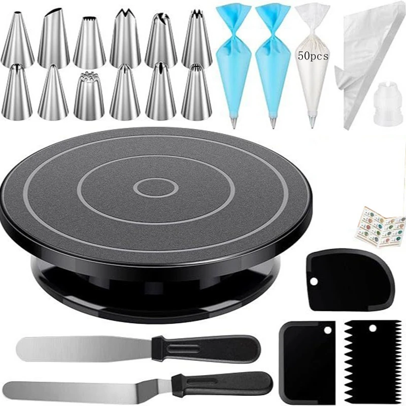 71Pcs Cake Decorating Set with Non Slip Turntable 12 Piping Tips Scrapers Tools for Professional Baking Supplies