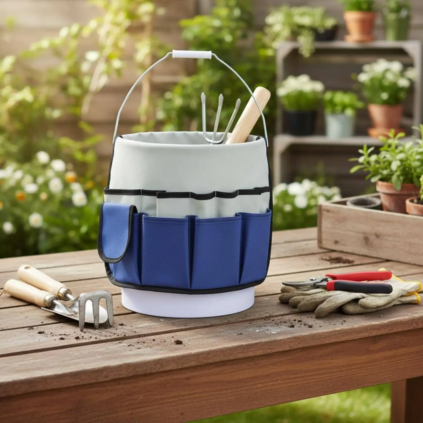Gardening Tool Tote Large Capacity Multi-Pocket Tool Organizer Canvas Container Bag Waterproof Sturdy-Duty for Construction Site - view 3