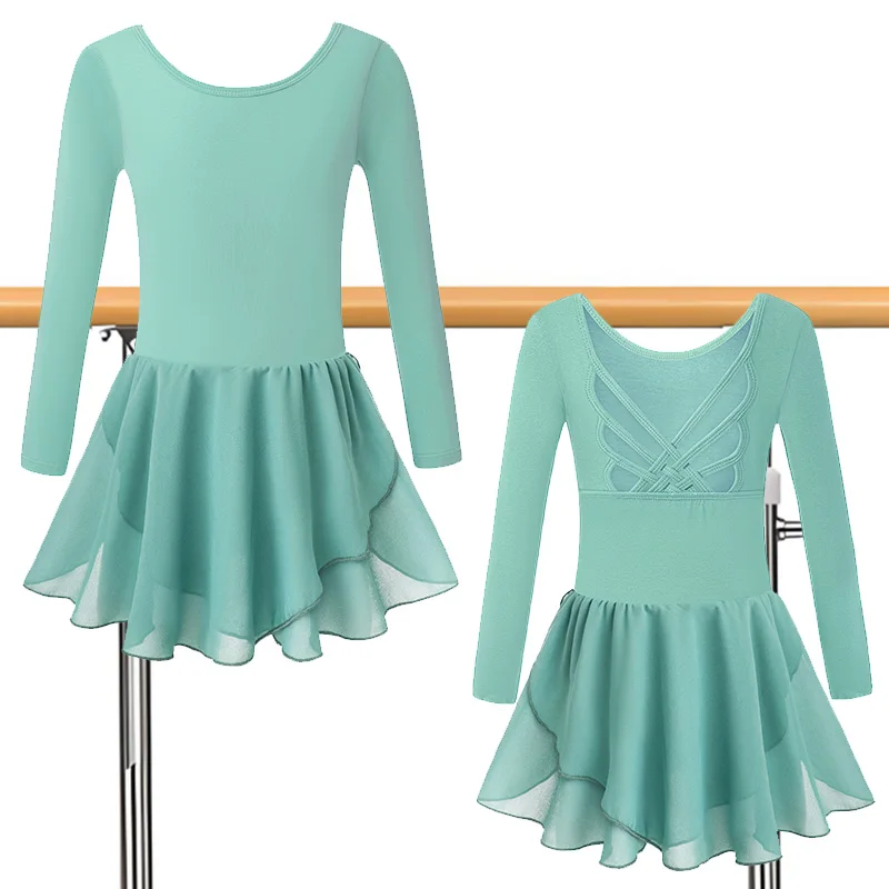 Dziewczęce świąteczne body baletowe z długim rękawem, spódniczki gimnastyczne z motywem motyla, odkryte plecy i podszewka, sukienka do tańca.