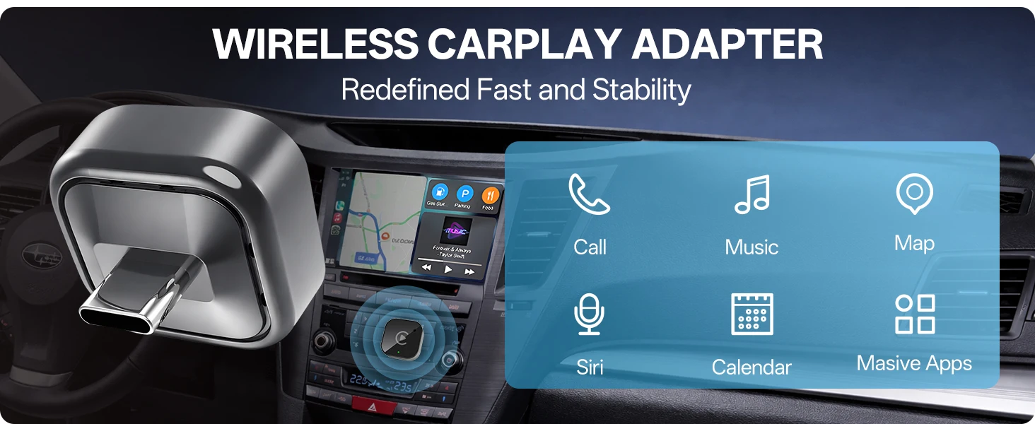 USB-C Wireless CarPlay & Android Auto Adapter, Kabelgebundener zu Kabelloser Dongle | Plug & Play-kompatibel mit iPhone und Android-Smartphones – Detail 1