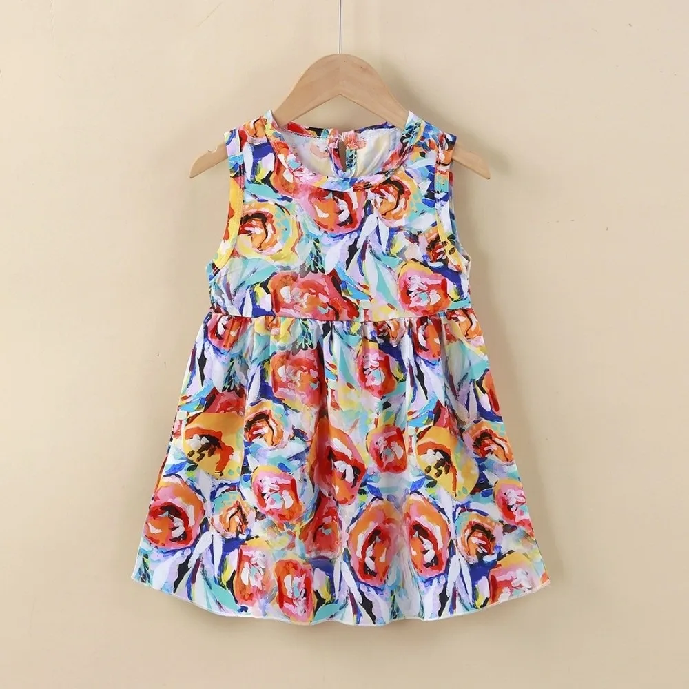 Trend Graffiti Printed Girls Summer Dresses Sweet Floral Cool Kids Vest Dresses Princess Dress Kids Clothing