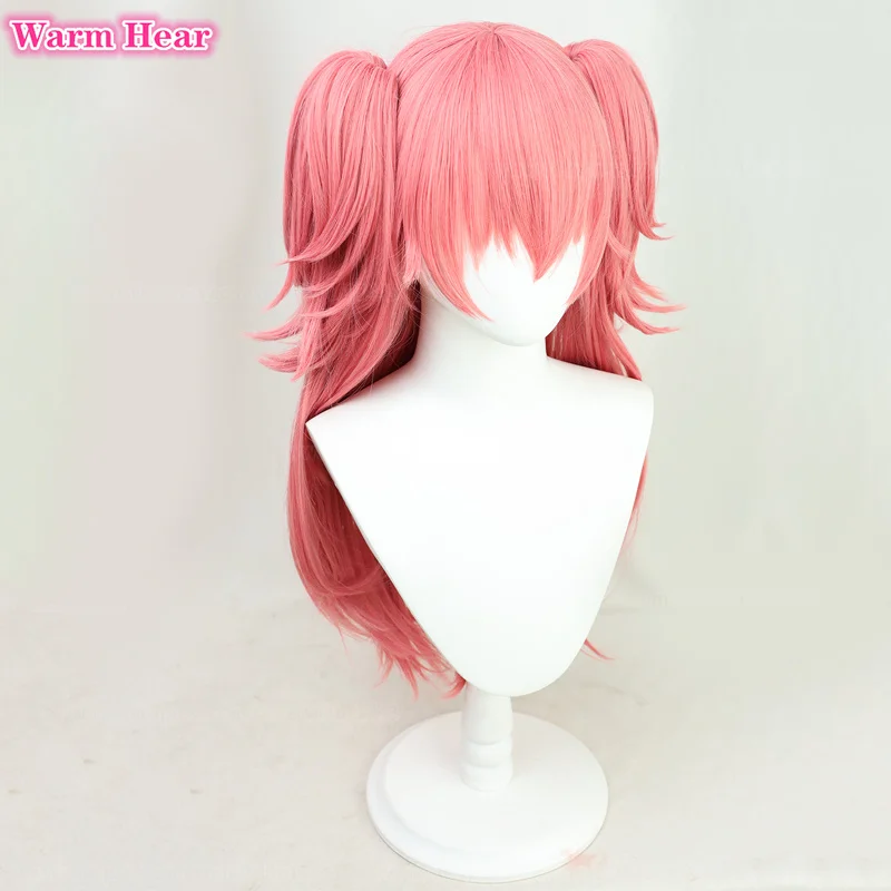 Peruca Cosplay Momoi Airi com Boné, Cabelo Resistente ao Calor, Peruca Sintética Longa, Rosa, Clipes de Rabo de Cavalo Duplo, Perucas de Festa, 70cm