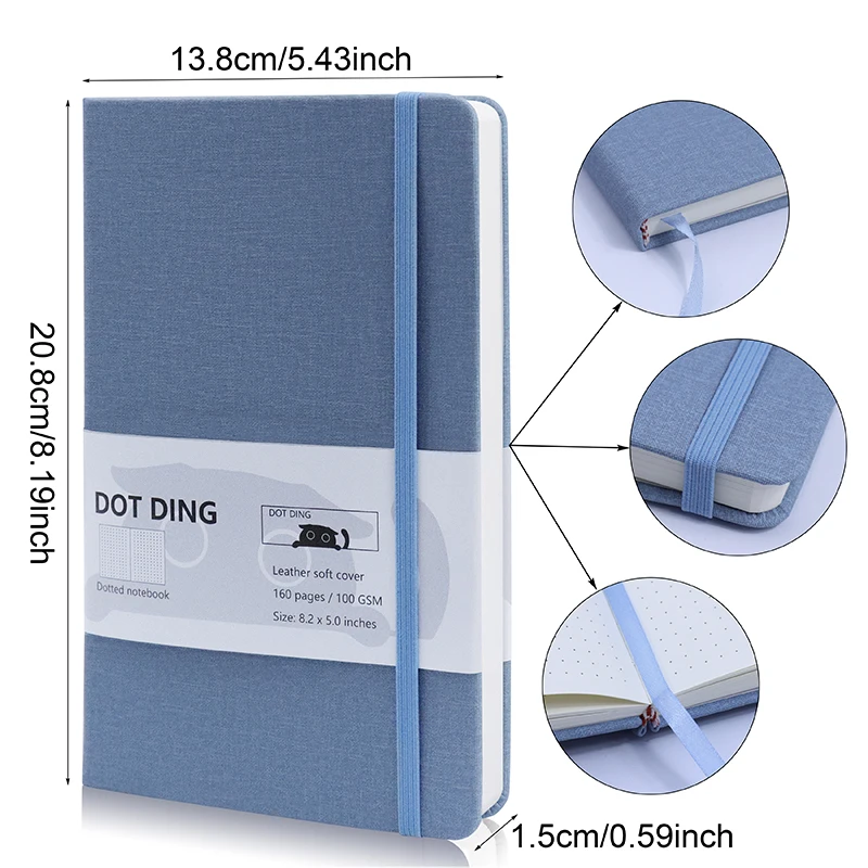 A5 capa de pano pontilhada para caderno, diário 100 gsm marfim, papel branco, diário para escritório e escola, bloco de notas, artigos de papelaria