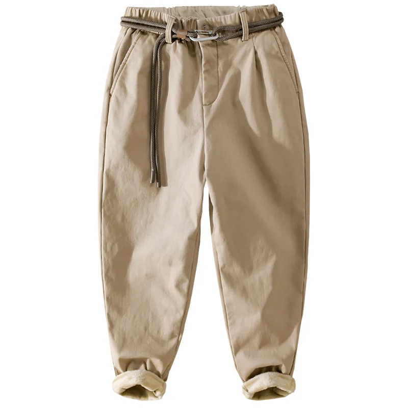 

7628 Winter Fashion Men's Solid Color Basic Style Fleece Lined Trousers Comfortable Warm Simple Men's Casual Trousers Workwear